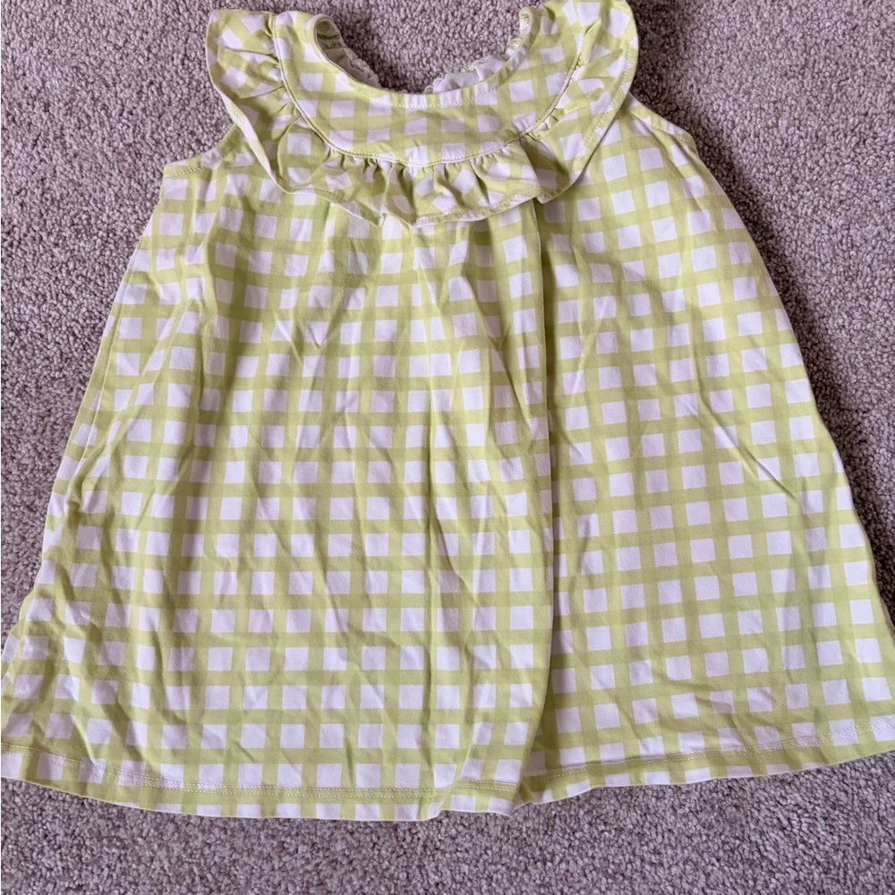 Girls' Green Gingham Ruffle Neck Dress